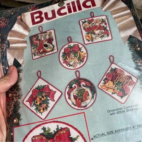 Vintage Bucilla The sounds of Christmas set of 6 counted cross stitch ornaments - Picture 2 of 5